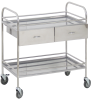 Столик манипуляционный передвижной из нержавеющей стали с бортиками, с двумя полками и двумя выдвижными ящиками - fgospostavki.ru - Одинцово