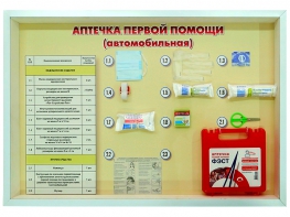 Стенд "Аптечка первой помощи (автомобильная)" (образцы под оргстеклом) - fgospostavki.ru - Одинцово